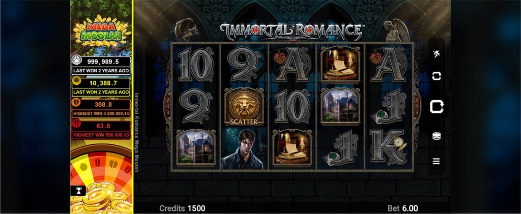 JS07 ImmortalRomanceMM Screenshot Image 1 1024x421 Immortal Romance: Mega Moolah kuvankaappaus pelistä