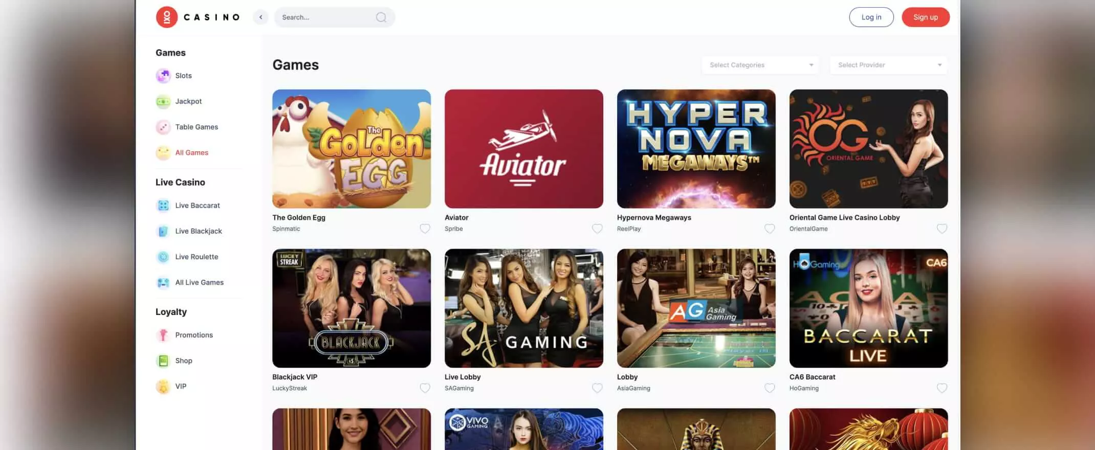 Oxi casino screenshot of the games