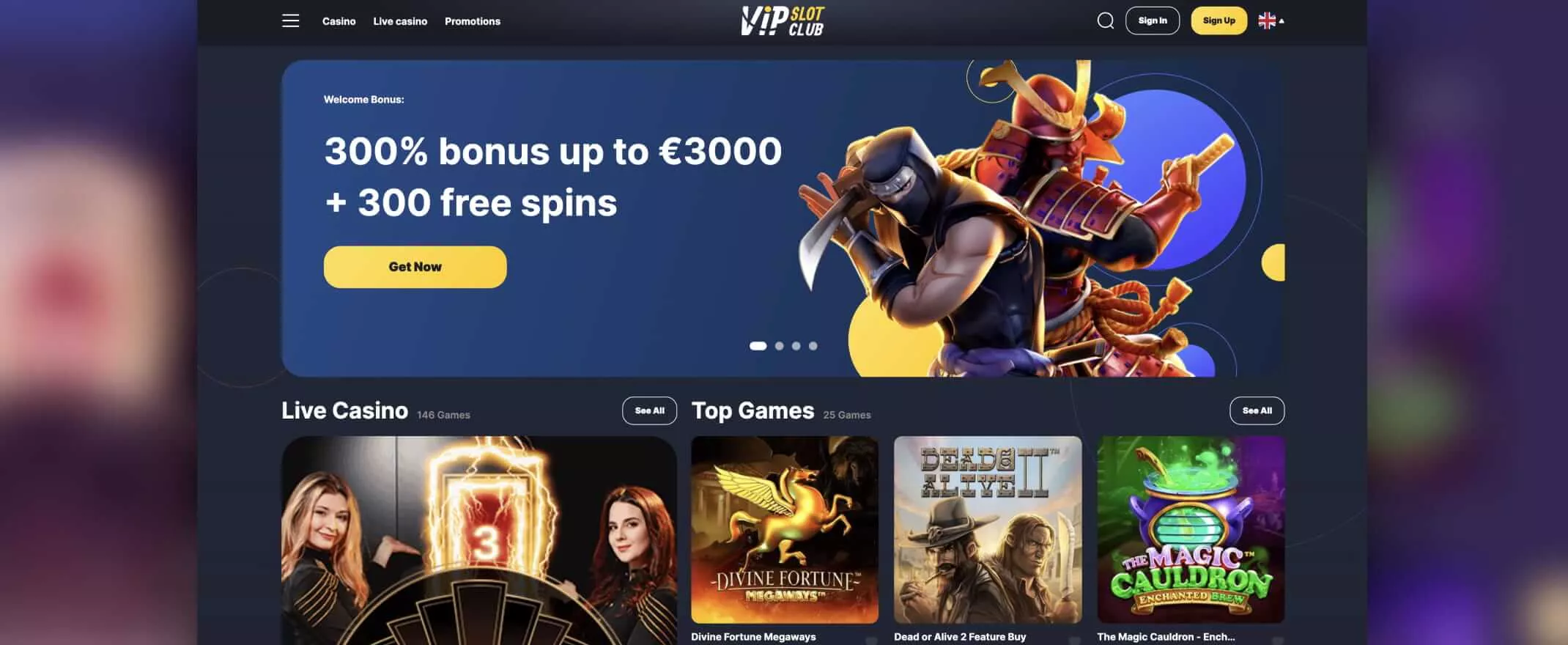 VipSlotClub Casino screenshot of the homepage