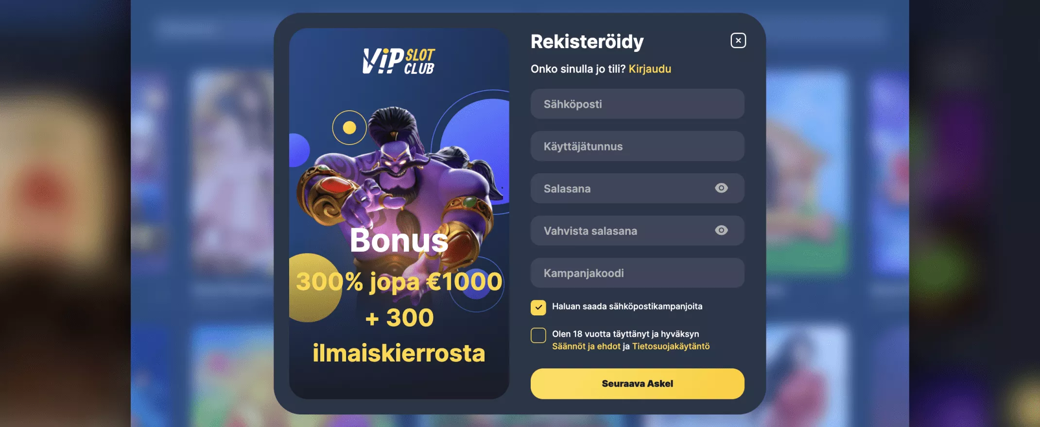 Vip Slot Club Casinolle rekisteröityminen