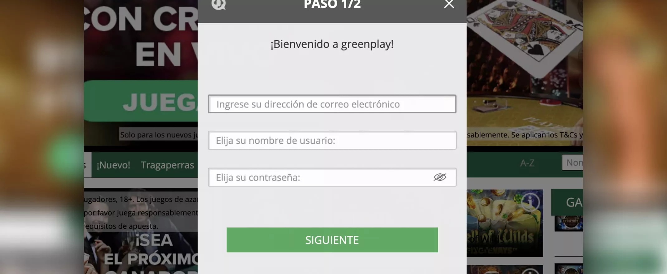 Registro en Greenplay Casino