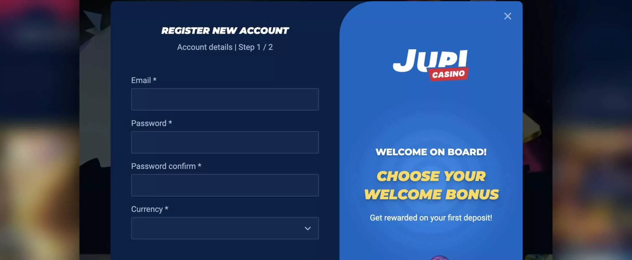 REgistration screenshot of Jupi Casino