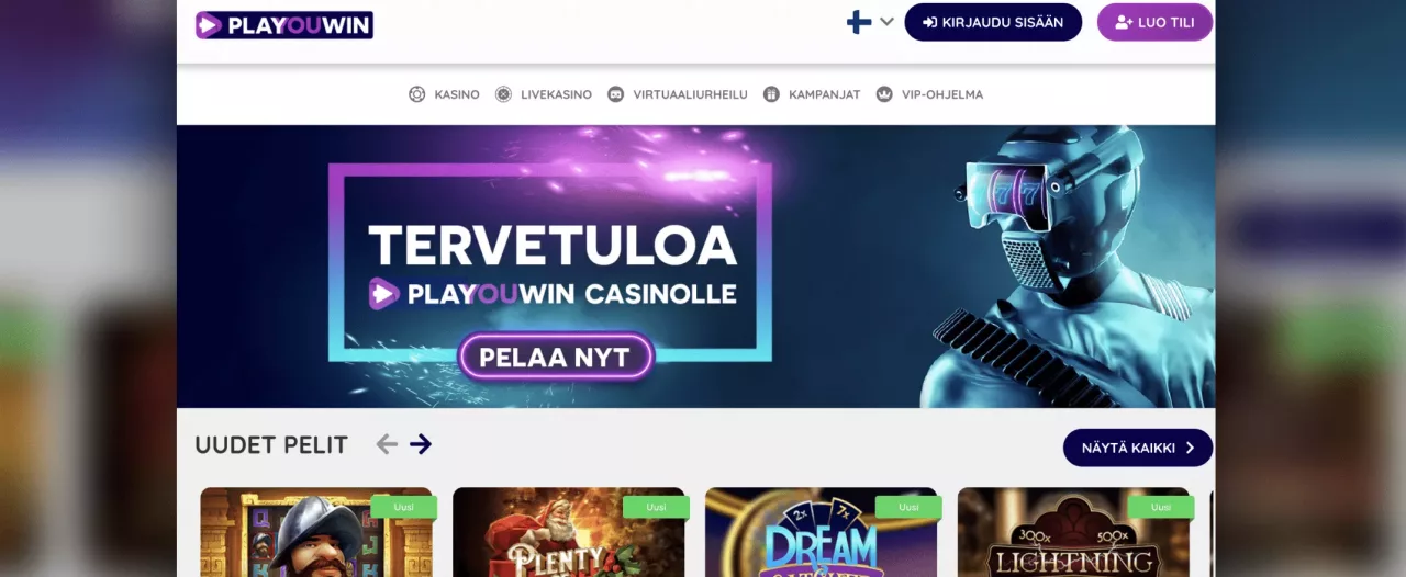 PlaYouWin Casinon etusivu