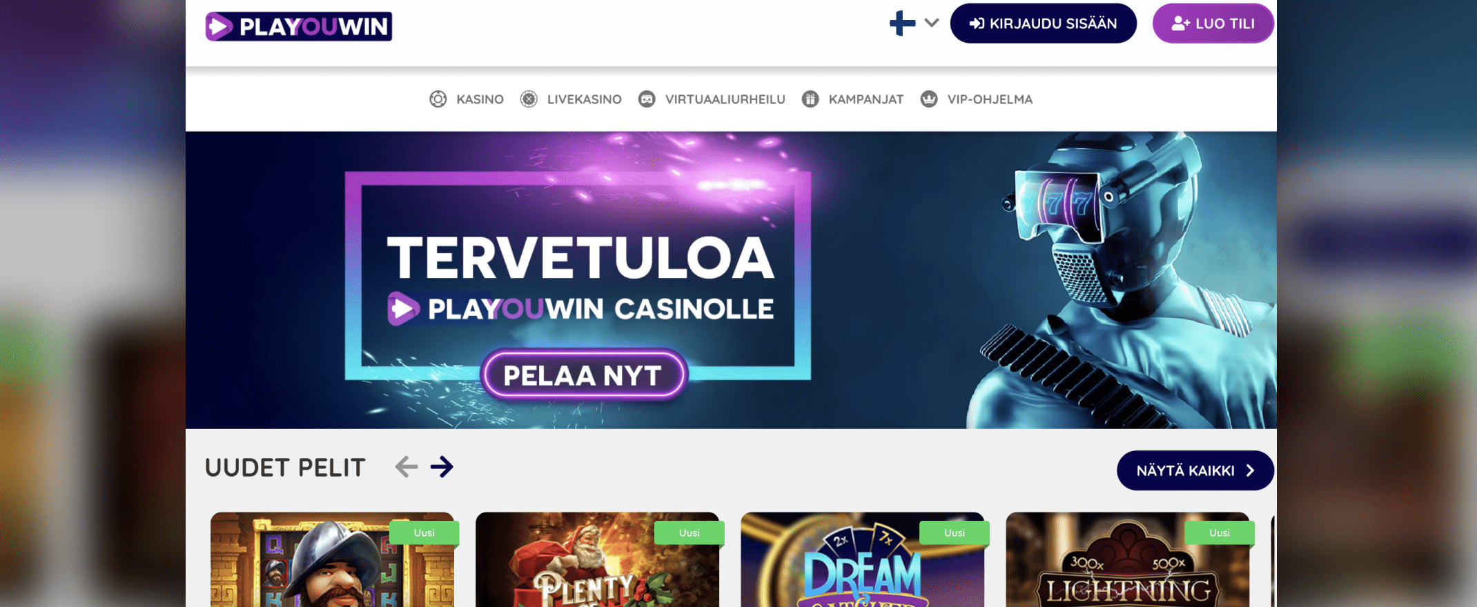JS07 Playouwin Homepage Screenshot Image FI PlaYouWin Casinon etusivu