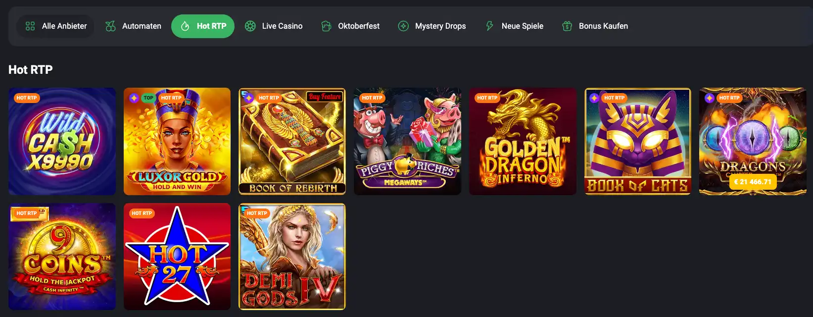 Slots mit hohem RTP bei Slot Hunter