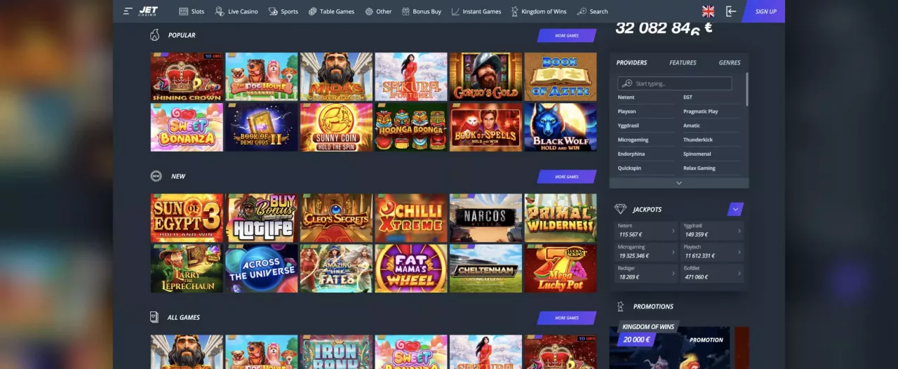 JetCasino games screenshot