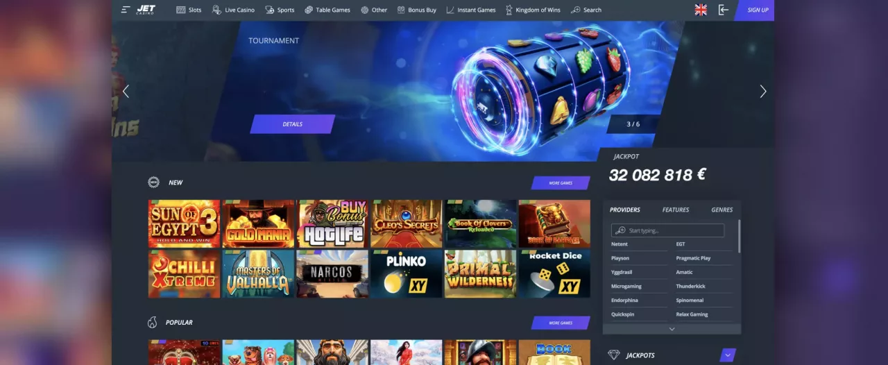 JetCasino homepage screenshot