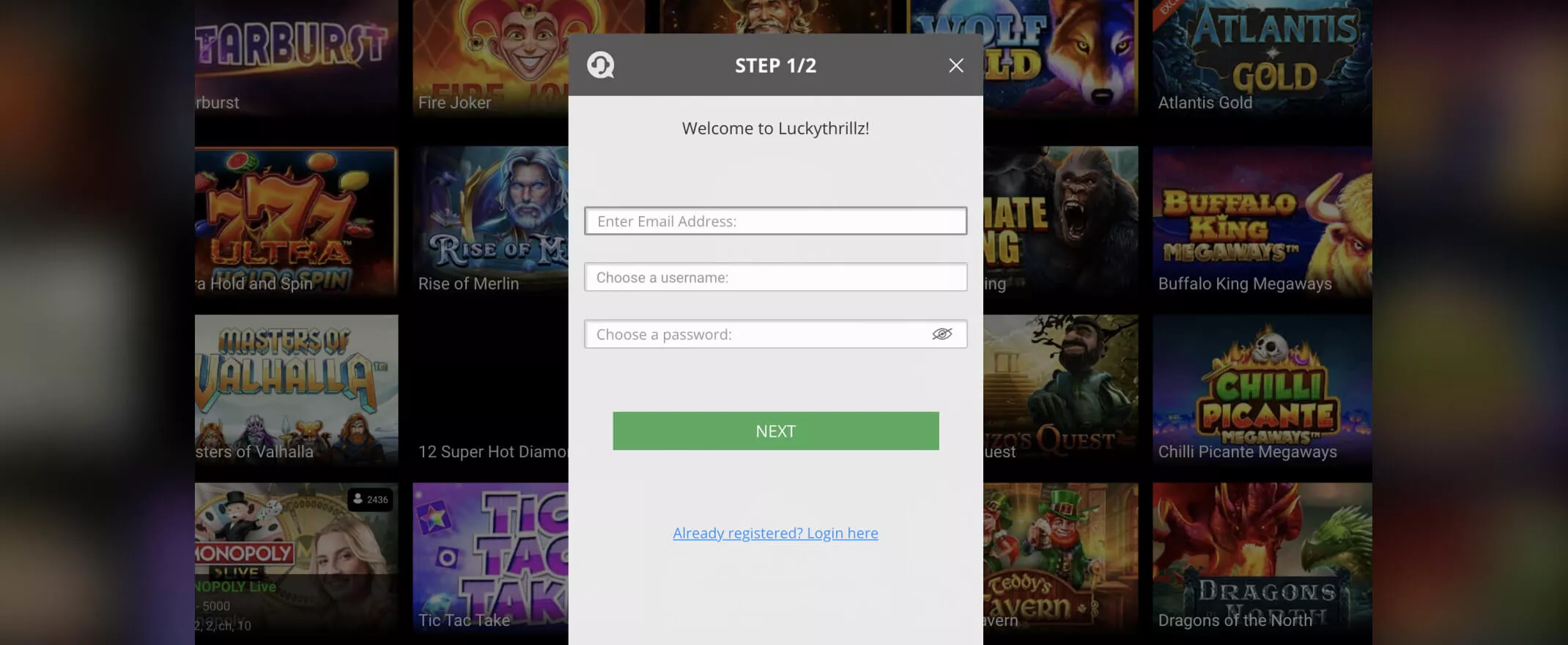 Lucky Thrillz Casino screenshot of registration