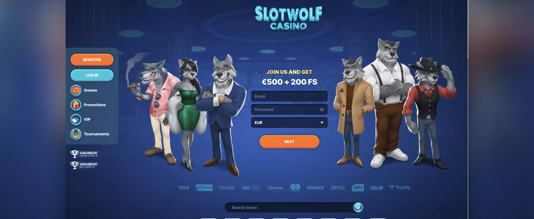 Homepage de SlotWolf Casino
