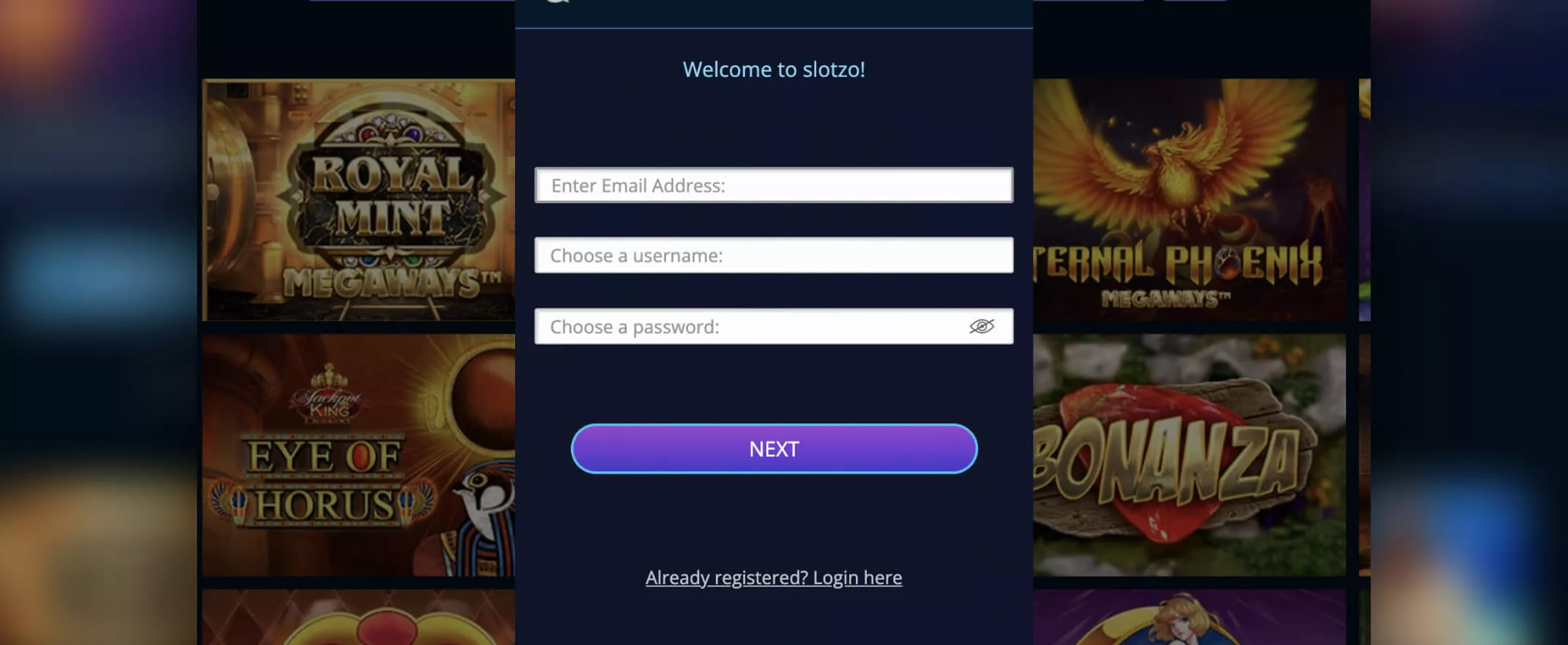 SLotzo casino screenshot of registration