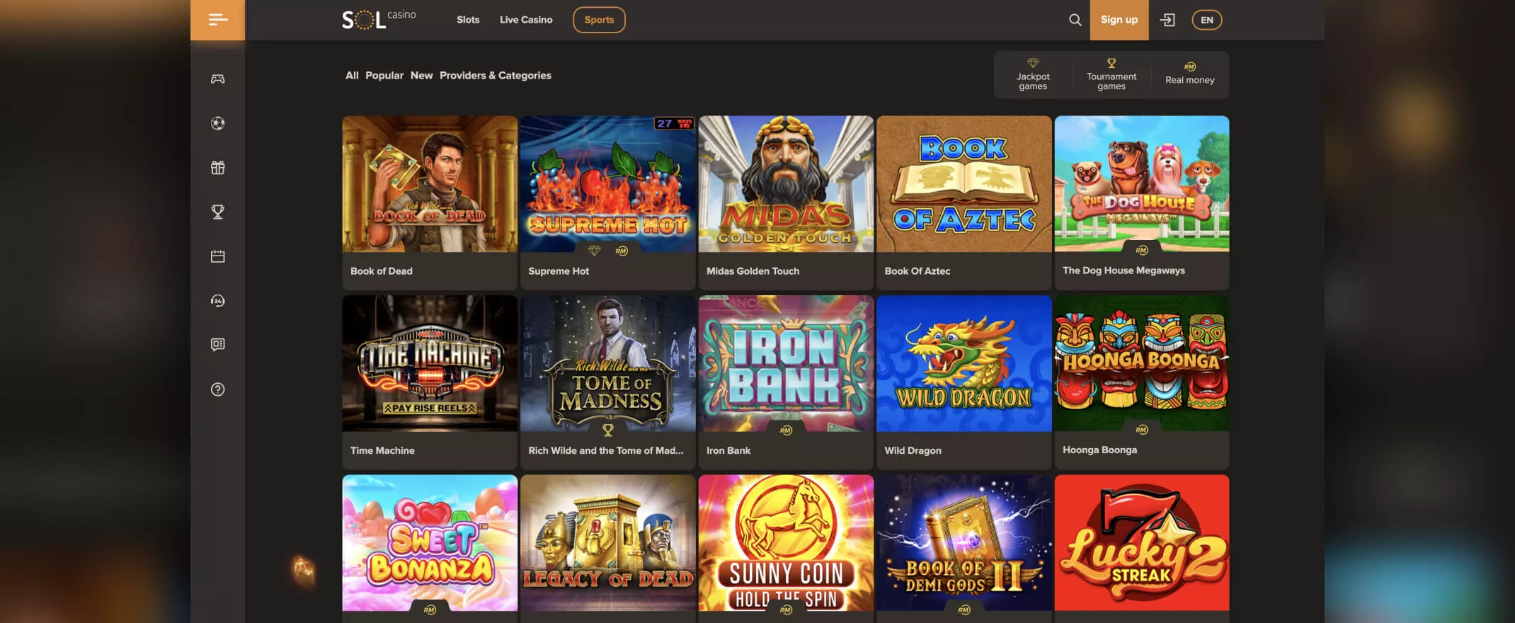 SolCasino screenshot of games