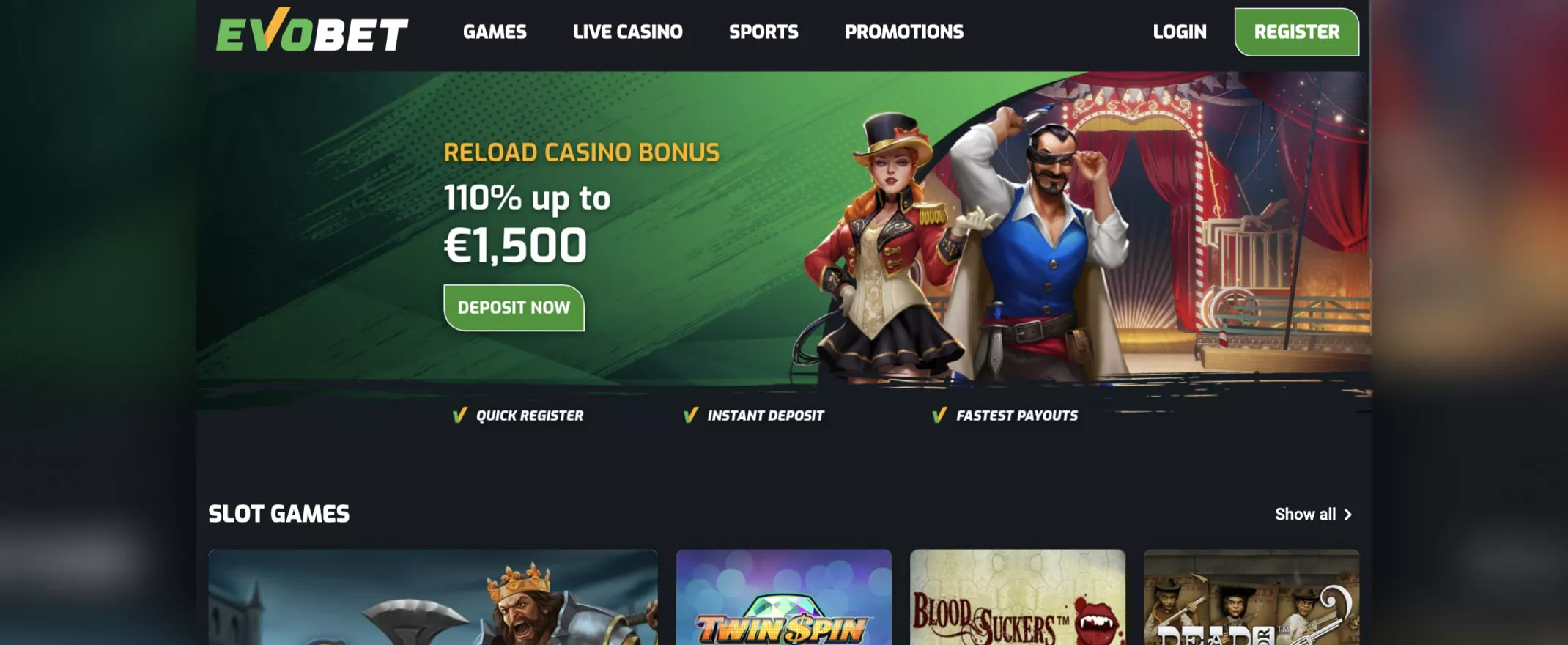 Captura de pantalla de Evobet Casino