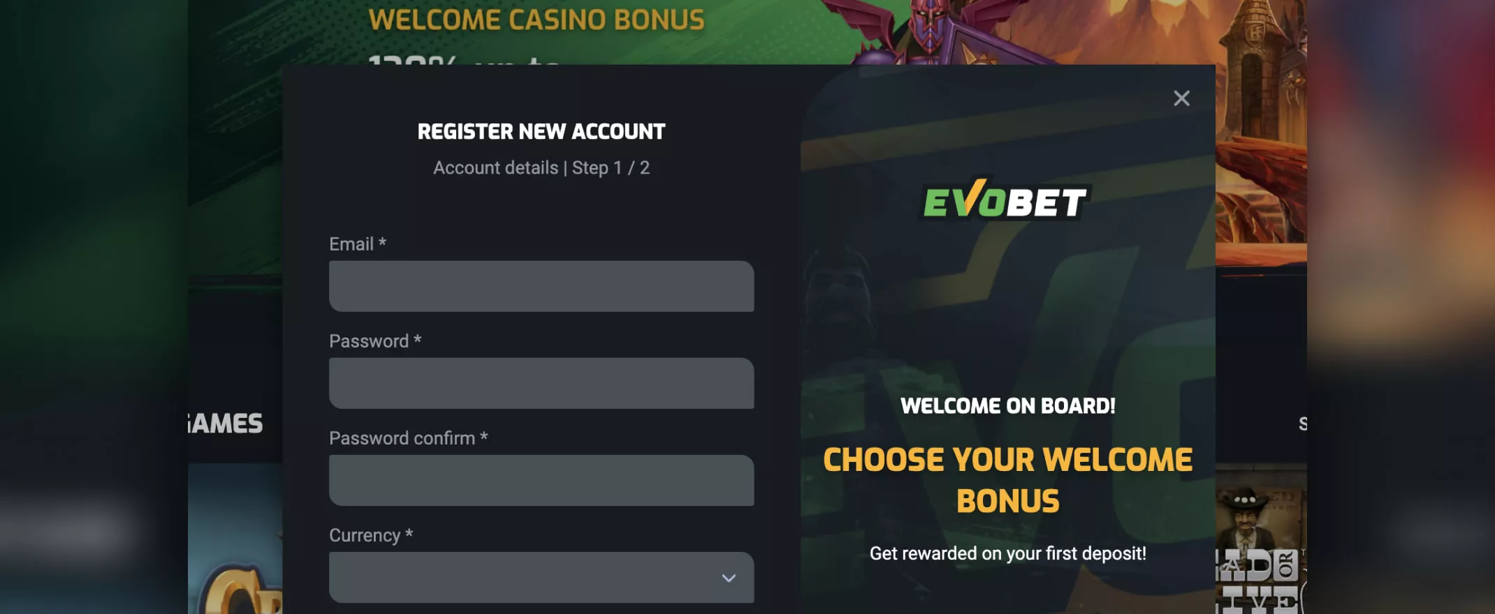 Registro en Evobet Casino