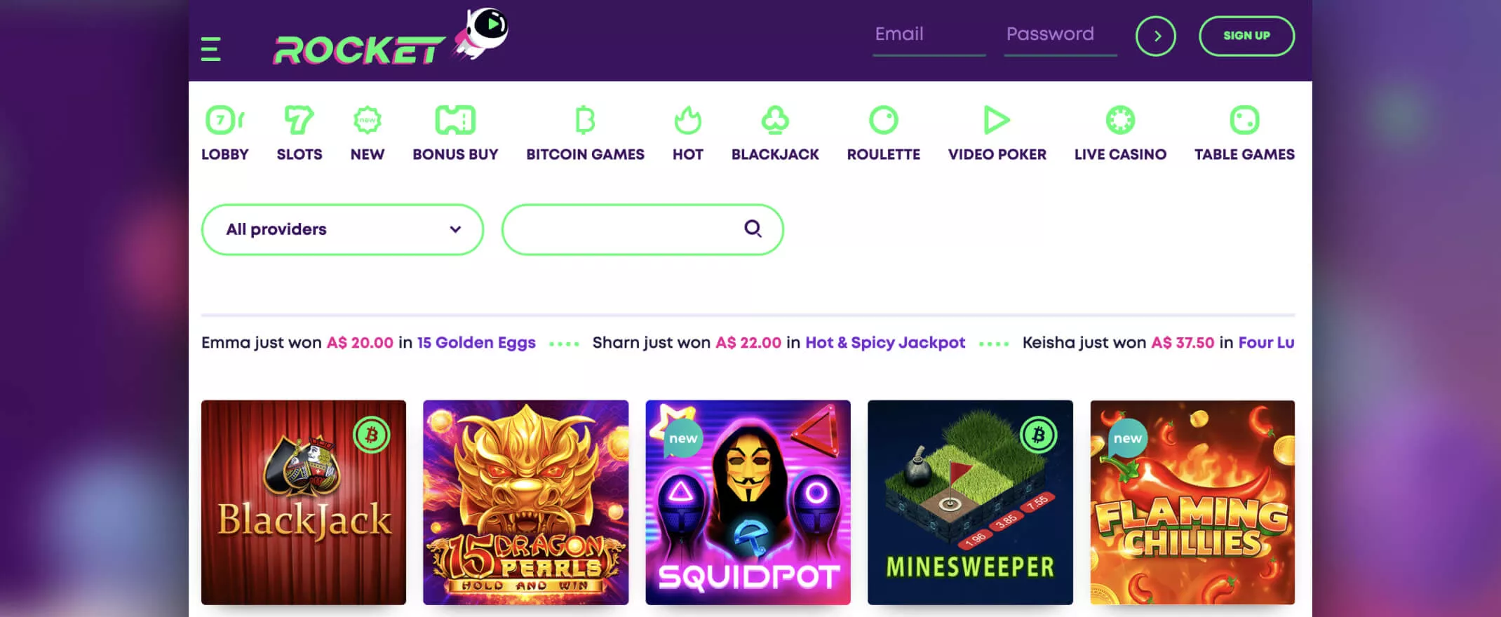 Casino Rocket screenshot of games