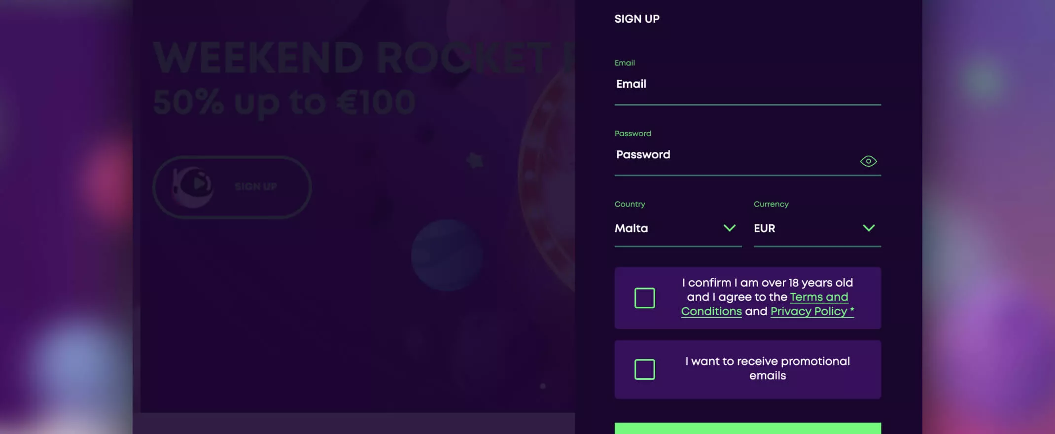 Rocket Casino screenshot of registration