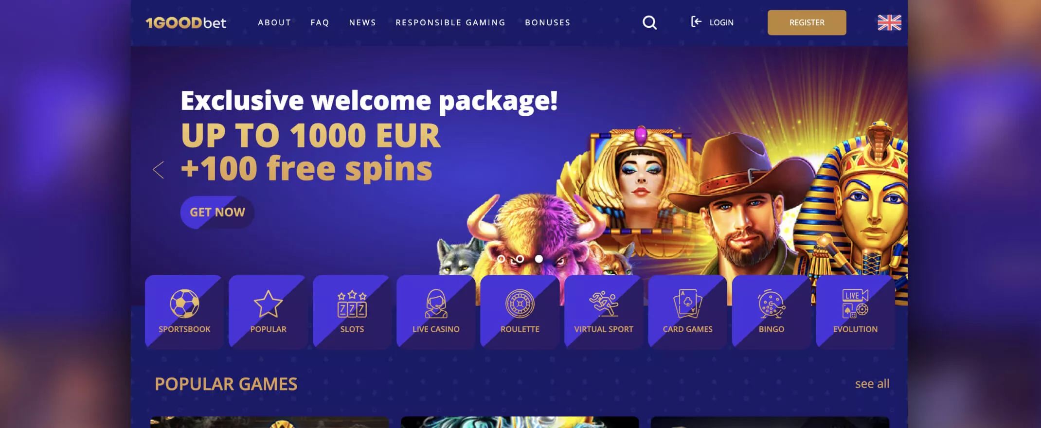 1goodbet casino homepage screenshot