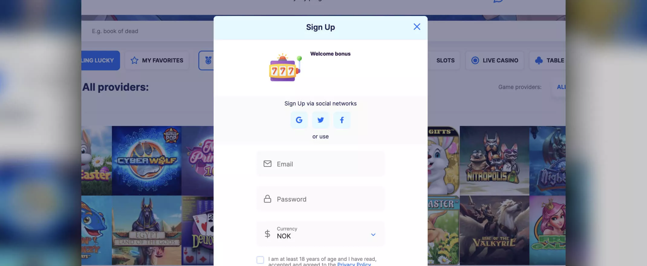Ice casino registration screenshot