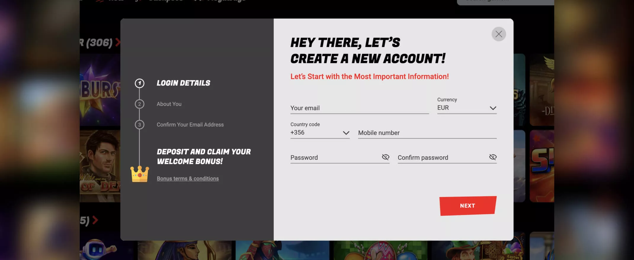 Sonsofslots registration screenshot