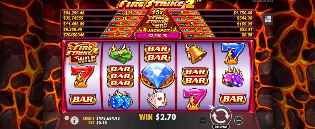 Fire Strike 2 slot screenshot of the reels