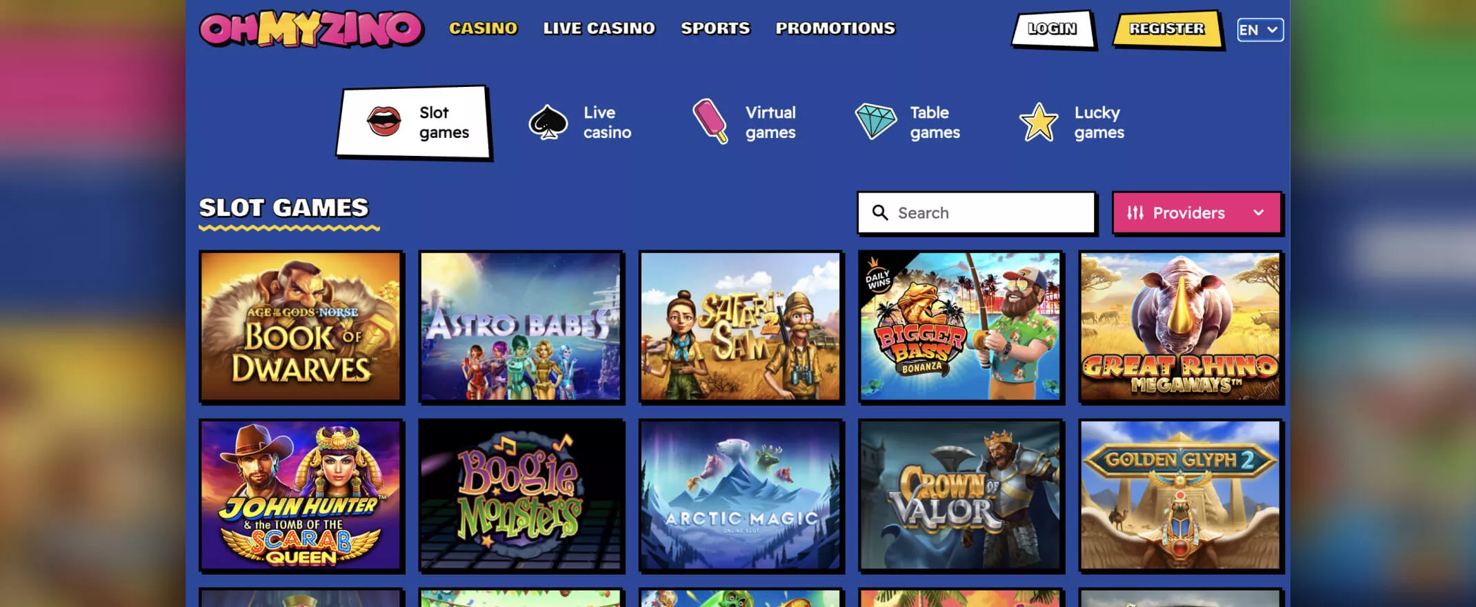ohmyzino casino games screenshot