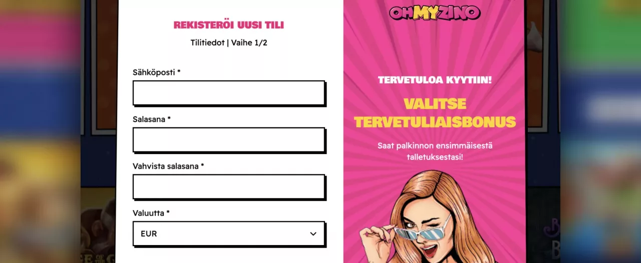 OhMyZino Casinolle rekisteröityminen