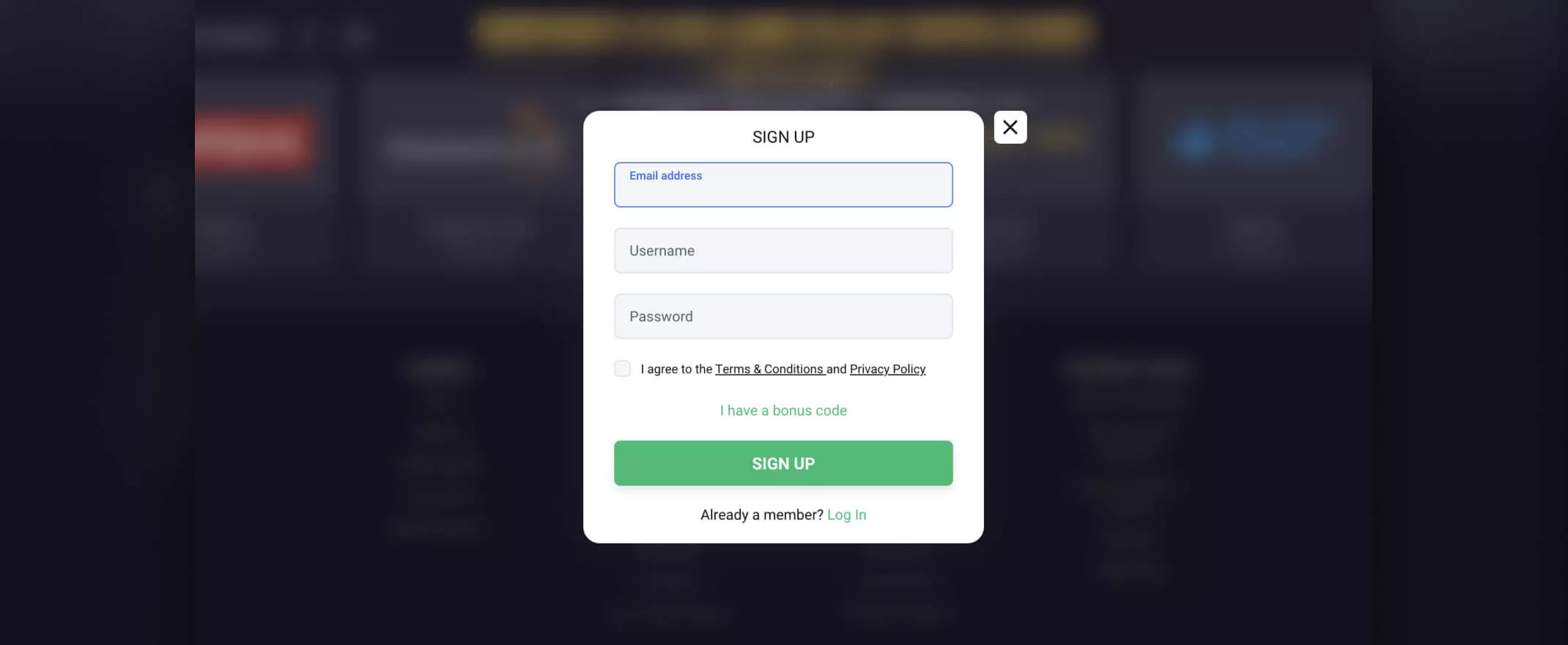 BitStarz registration screenshot