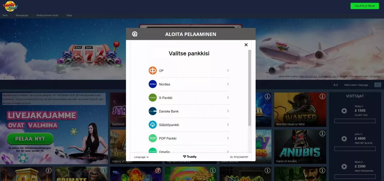 Luckland Casinolle tallettaminen