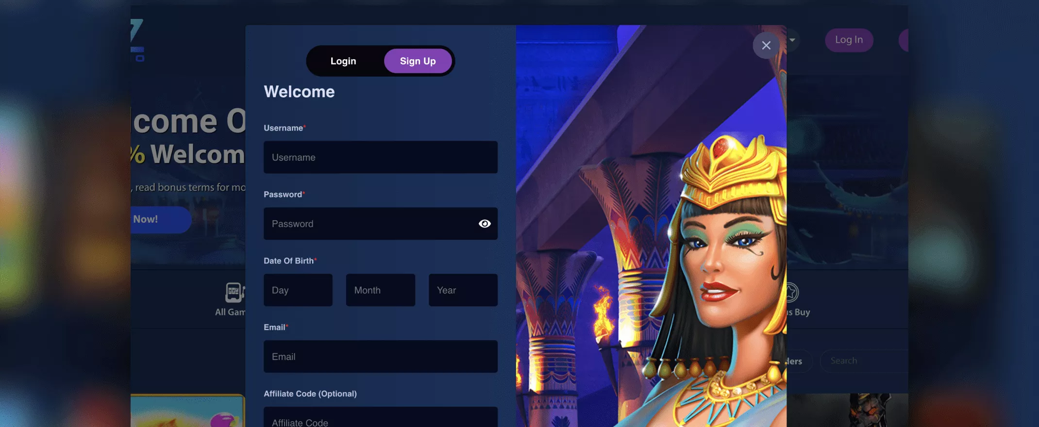 blizz casino registration screenshot