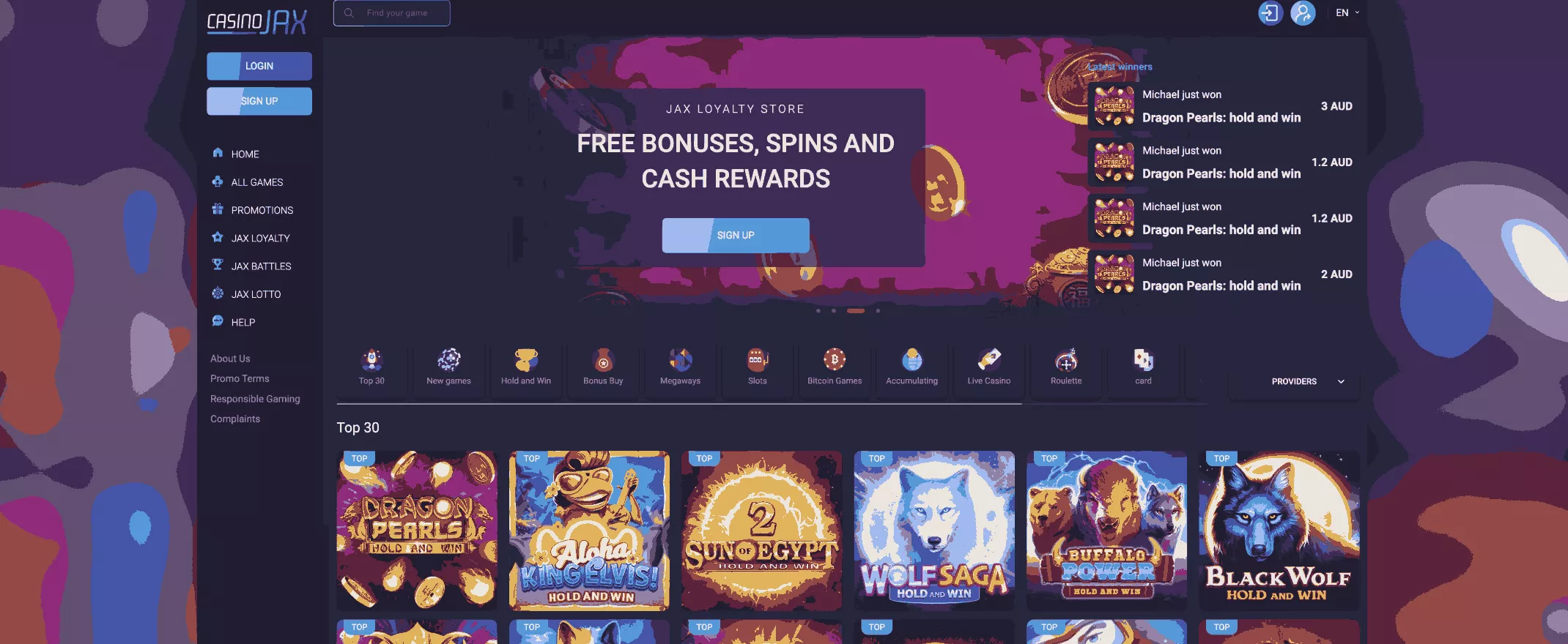 casinojax homepage screenshot