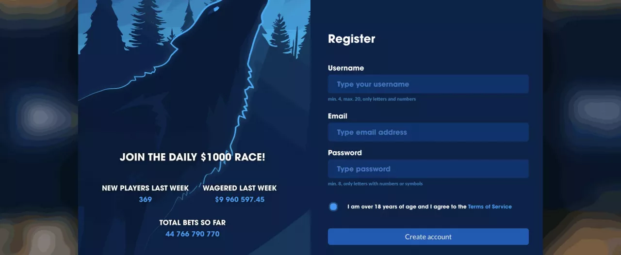 wolf.bet casino registration screenshot