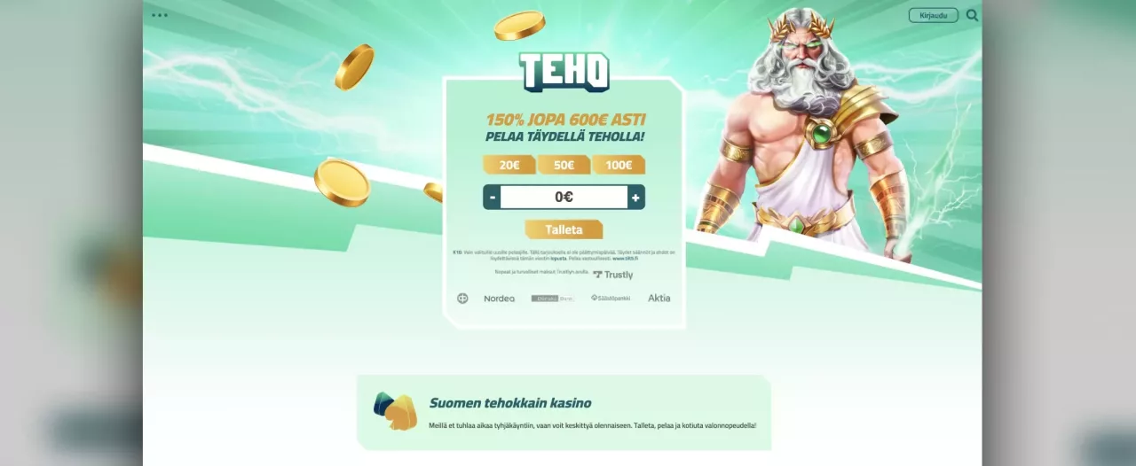 Teho Casinon etusivu, kuvankaappaus