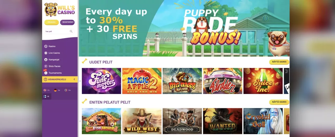 Homepage de Will's Casino