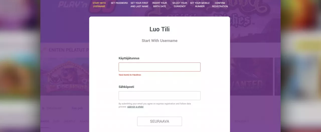 Registro en Will's Casino