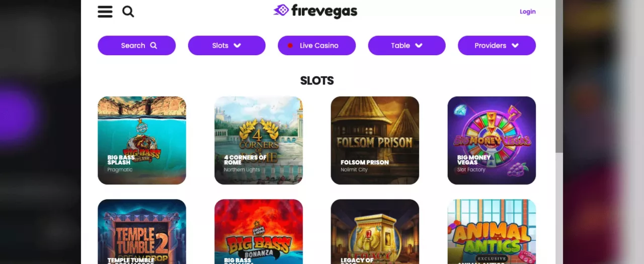 FireVegas casino games screenshot