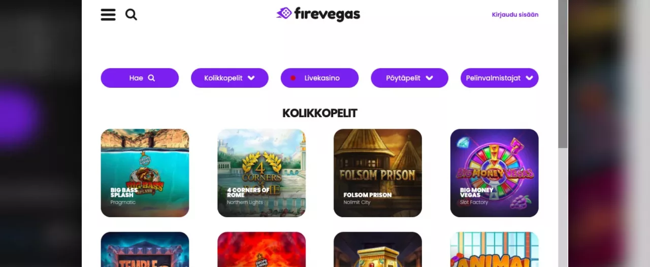 FireVegas Casinon pelit, kuvankaappaus