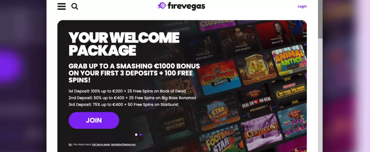 FireVegas casino homepage screenshot