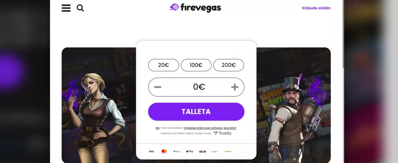 FireVegas Casinon etusivu, kuvankaappaus