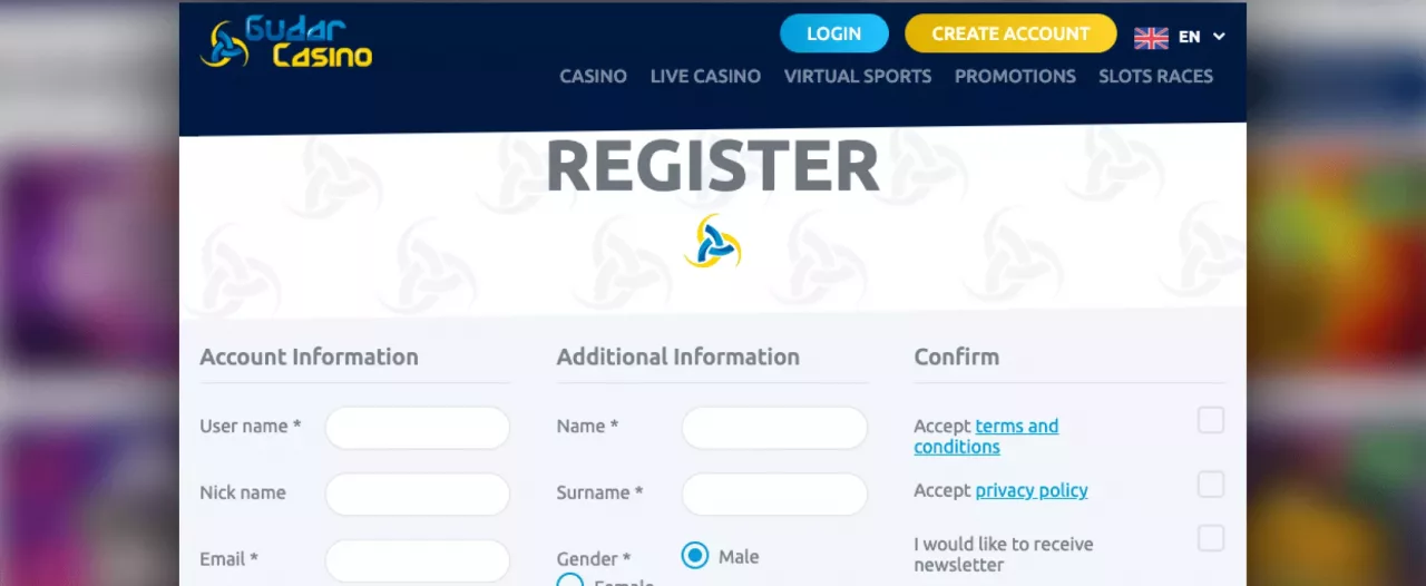 Registro en Gudar Casino