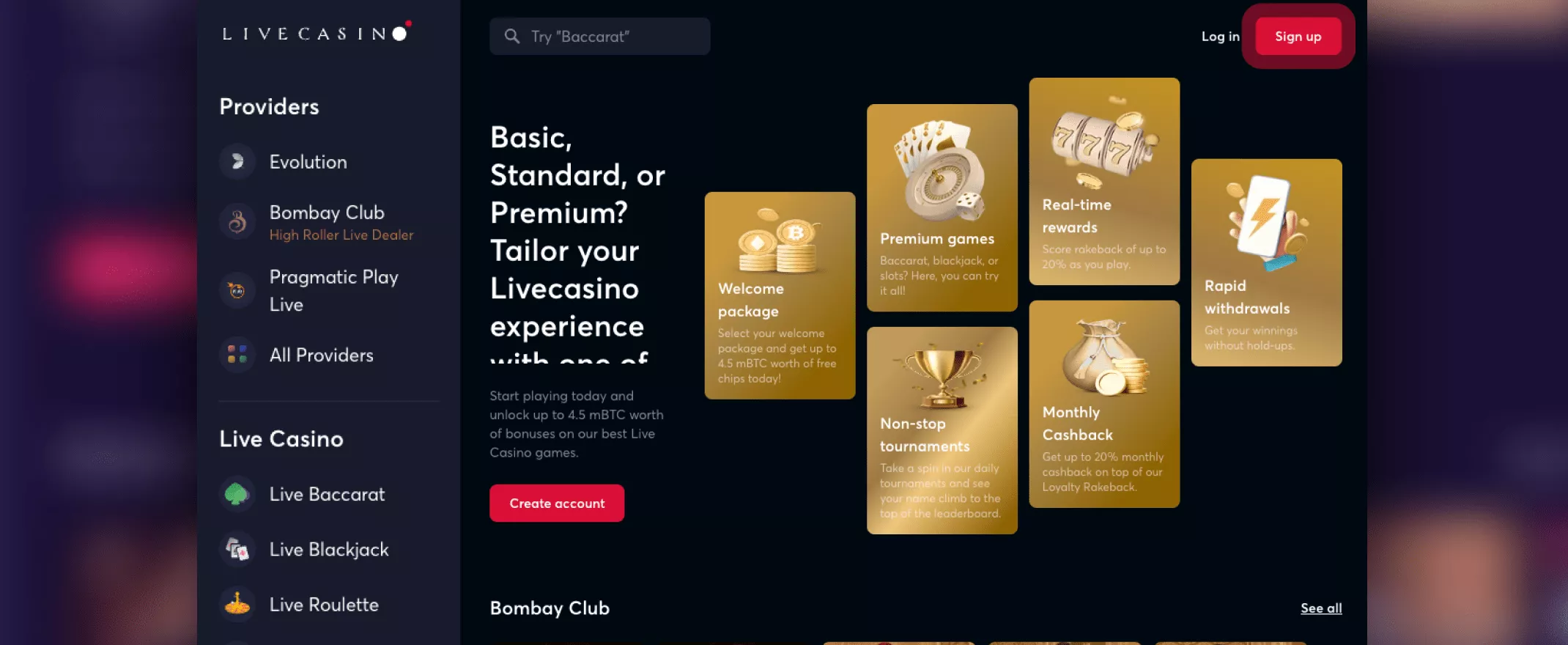 livecasino.io homepage screenshot