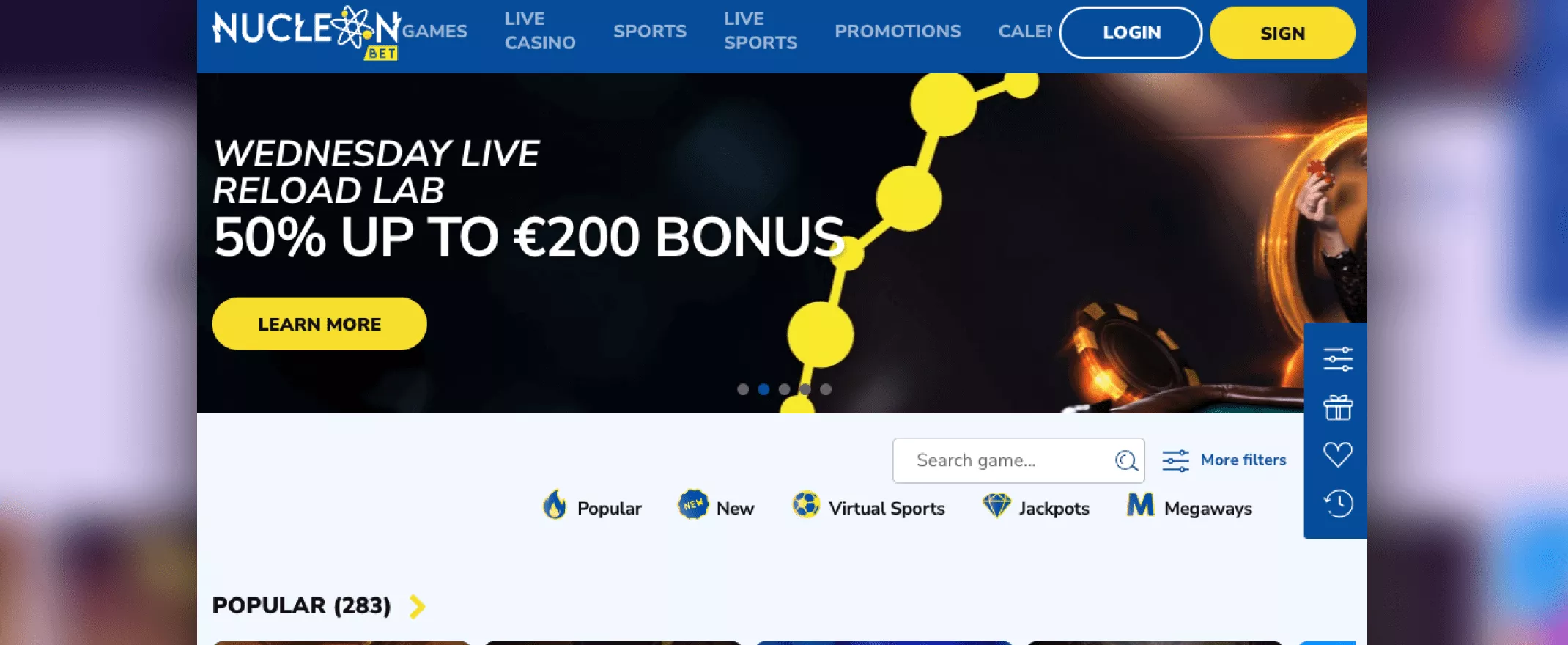 nucleonbet casino homepage screenshot