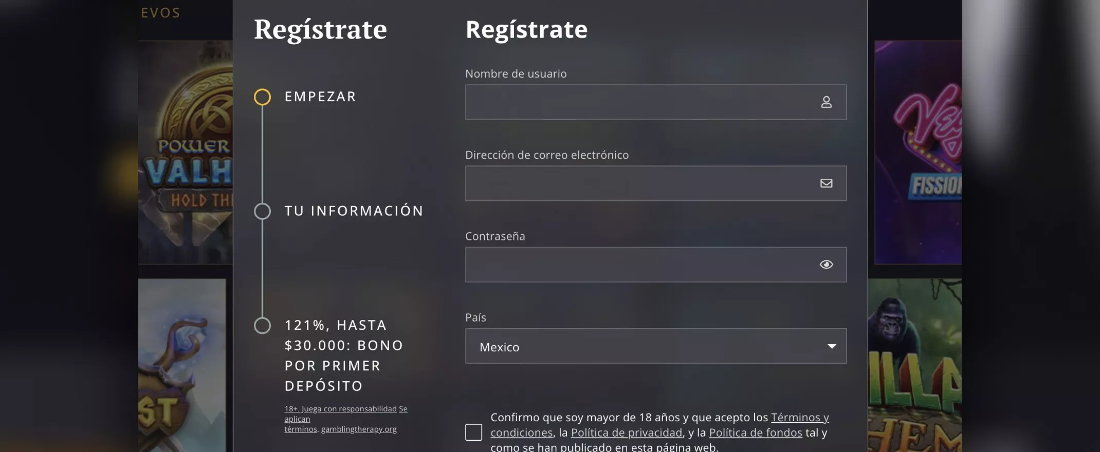 Registro en 21 Casino