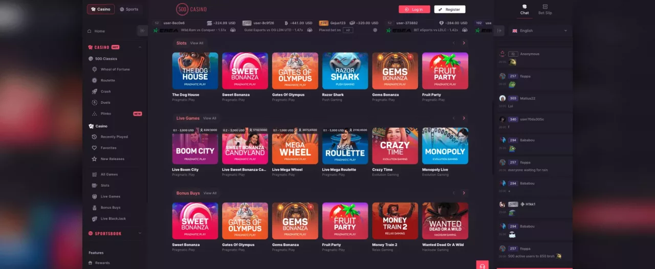 500 Casinon pelit, kuvankaappaus