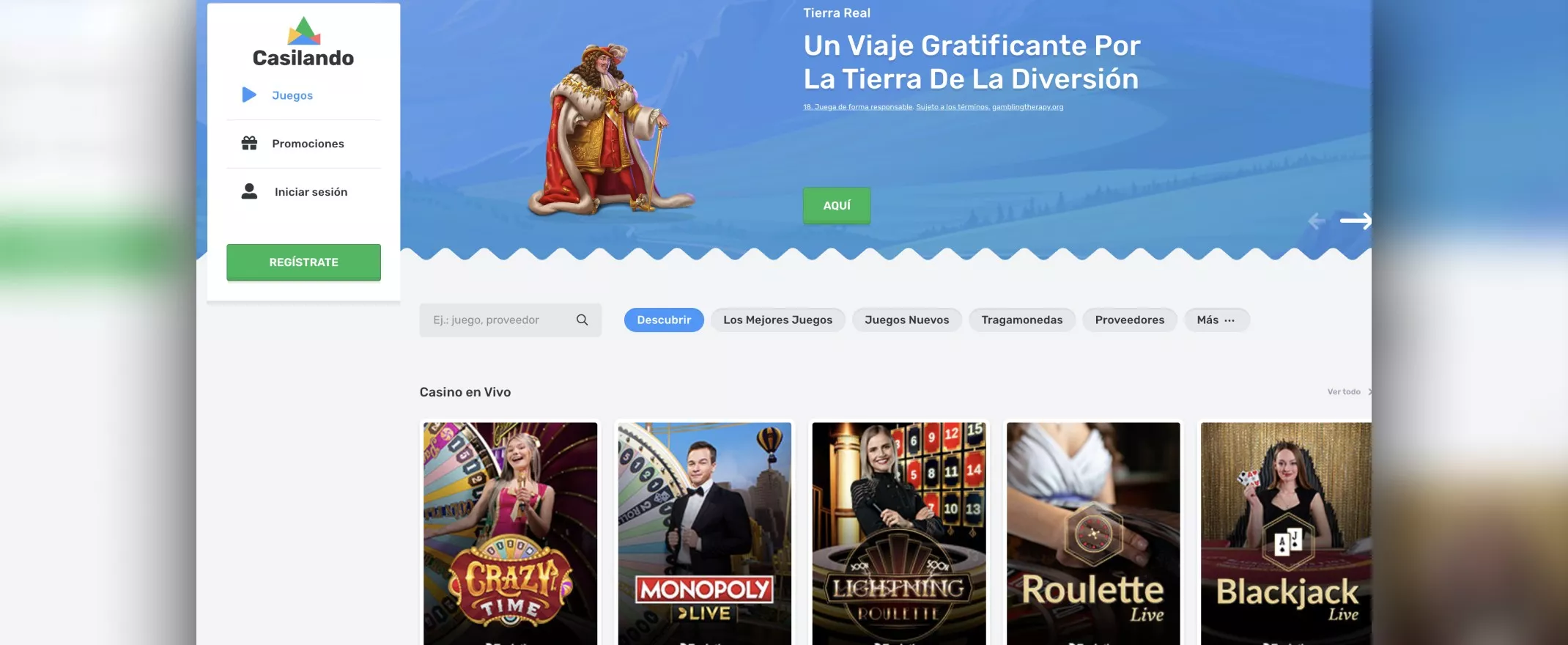 Homepage de Casilando Casino