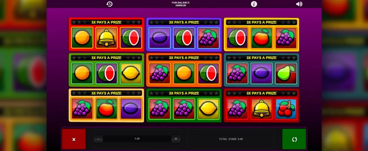 Kuvankaappaus Fruity 3x3 peliautomaatista