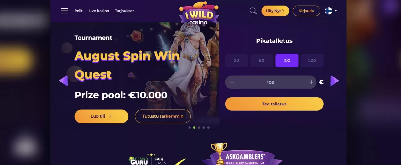 iWild Casinon etusivu, kuvankaappaus