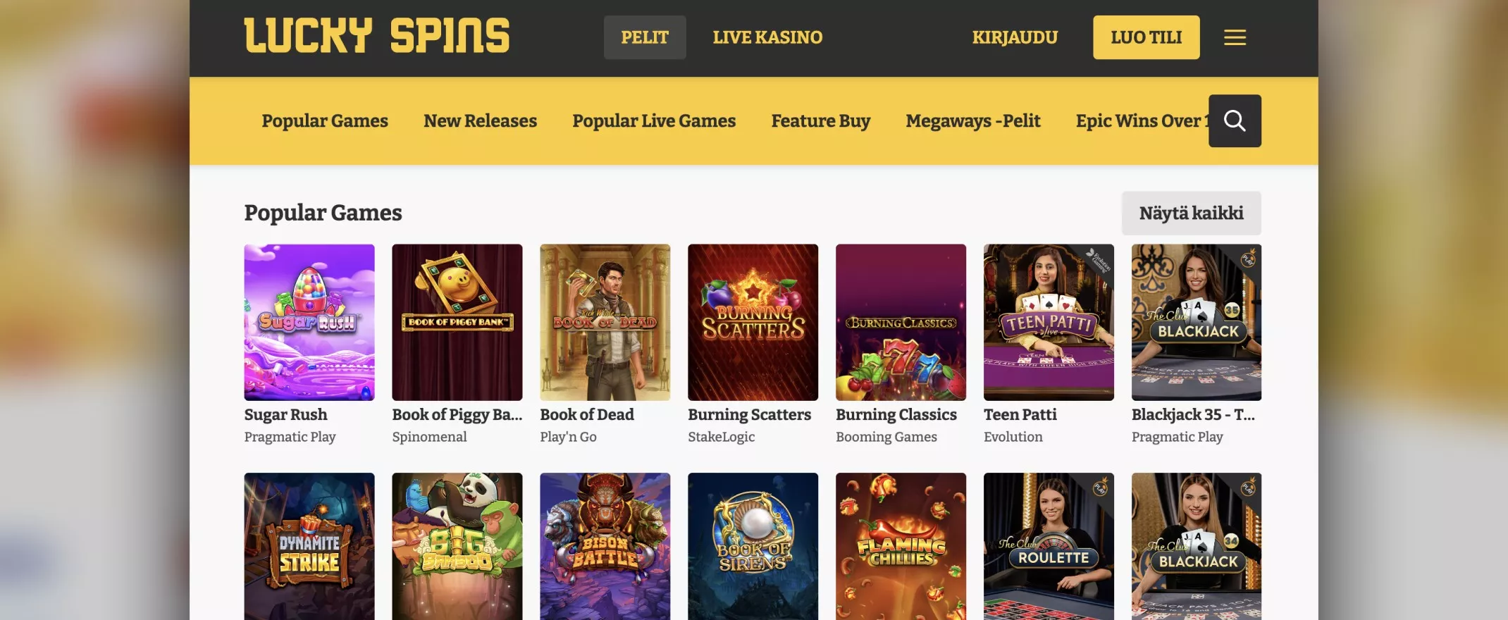 Lucky Spins Casinon pelit, kuvankaappaus