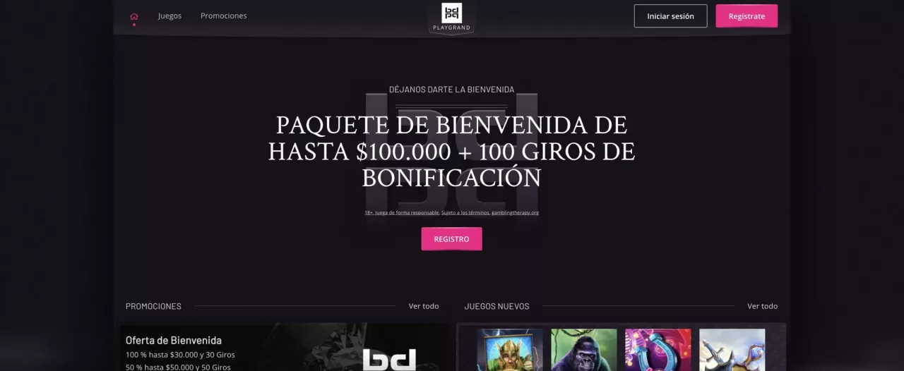 Homepage de Playgrand Casino