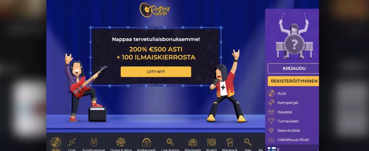 Rolling Slots Casino arvostelu, kuvankaappaus kasinon etusivusta