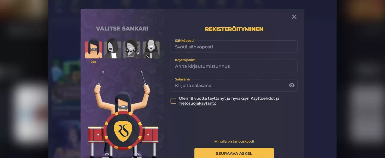 Rolling Slots Casino arvostelu, kuvankaappaus rekisteröitymisestä