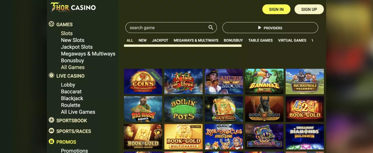 Kuvankaappaus Thor Casinon peliaulasta